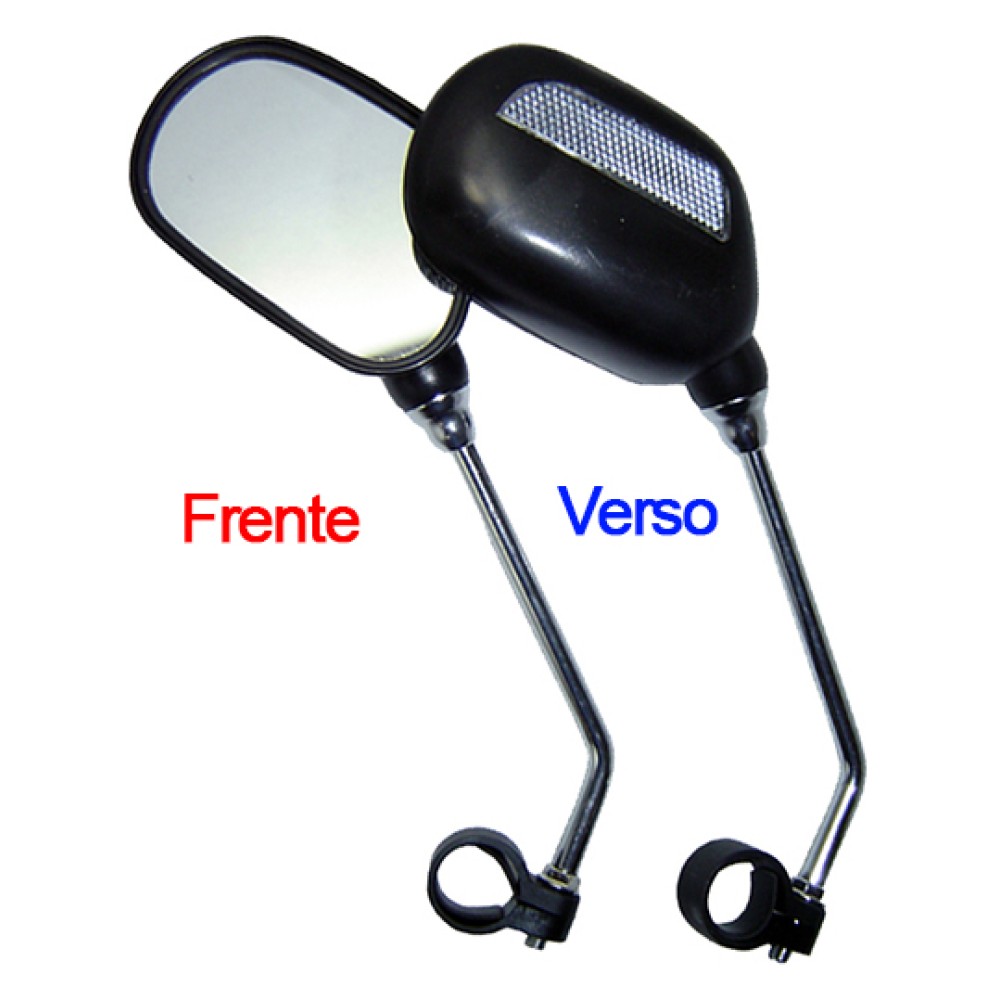 Espelho Retrovisor Bike Retangular Refletor C/Haste Preto