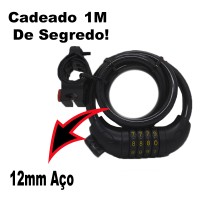 Cadeado Cabo Aço 1,0mx12mm Segredo Preto