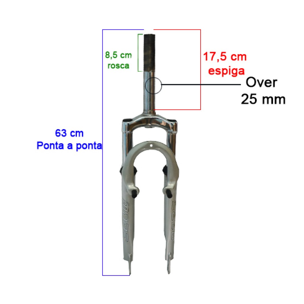 Garfo 26 Mtb Suspensao 325 Aco Over 25mm Rosca Prata Garfo 26 Mtb Suspensao 325 Aco Over 25mm Rosca Prata