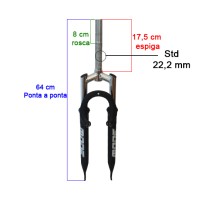 Garfo 26 Mtb Suspensao Aco Std 22,2mm MD-700A Rosca Preto