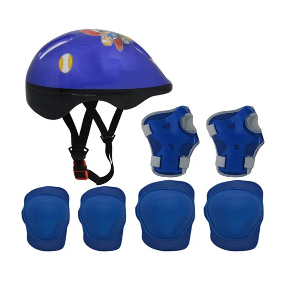 Kit Capacete Cotoveleira Joelheira Infantil Bike Skate Azul Kit Capacete Cotoveleira Joelheira Infantil Bike Skate Azul