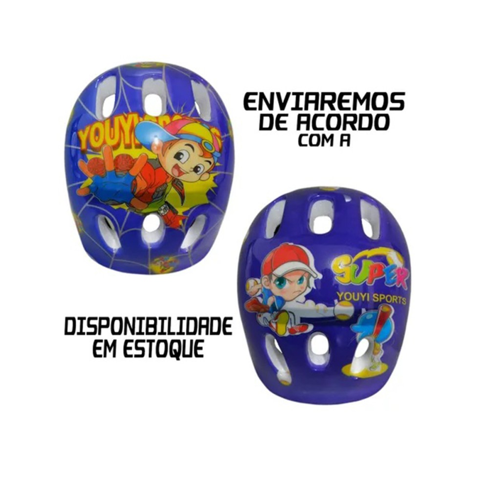 Kit Capacete Cotoveleira Joelheira Infantil Bike Skate Azul Kit Capacete Cotoveleira Joelheira Infantil Bike Skate Azul