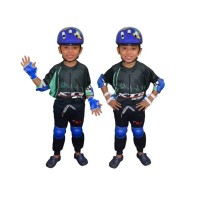 Kit Capacete Cotoveleira Joelheira Infantil Bike Skate Azul