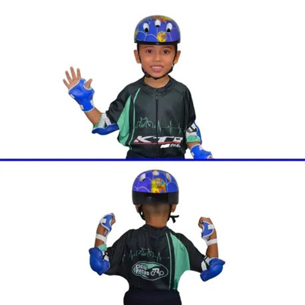 Kit Capacete Cotoveleira Joelheira Infantil Bike Skate Azul Kit Capacete Cotoveleira Joelheira Infantil Bike Skate Azul