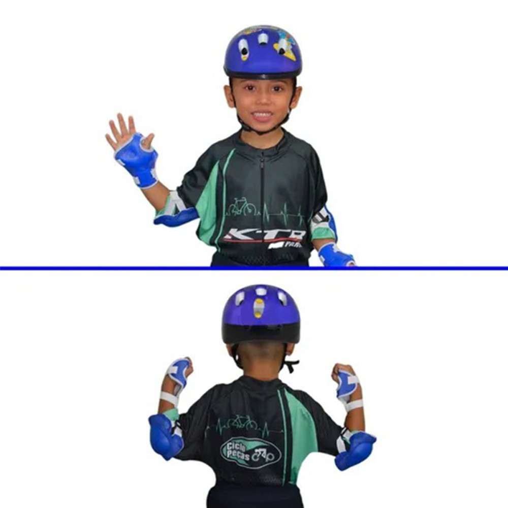 Kit Capacete Cotoveleira Joelheira Infantil Bike Skate Azul Kit Capacete Cotoveleira Joelheira Infantil Bike Skate Azul