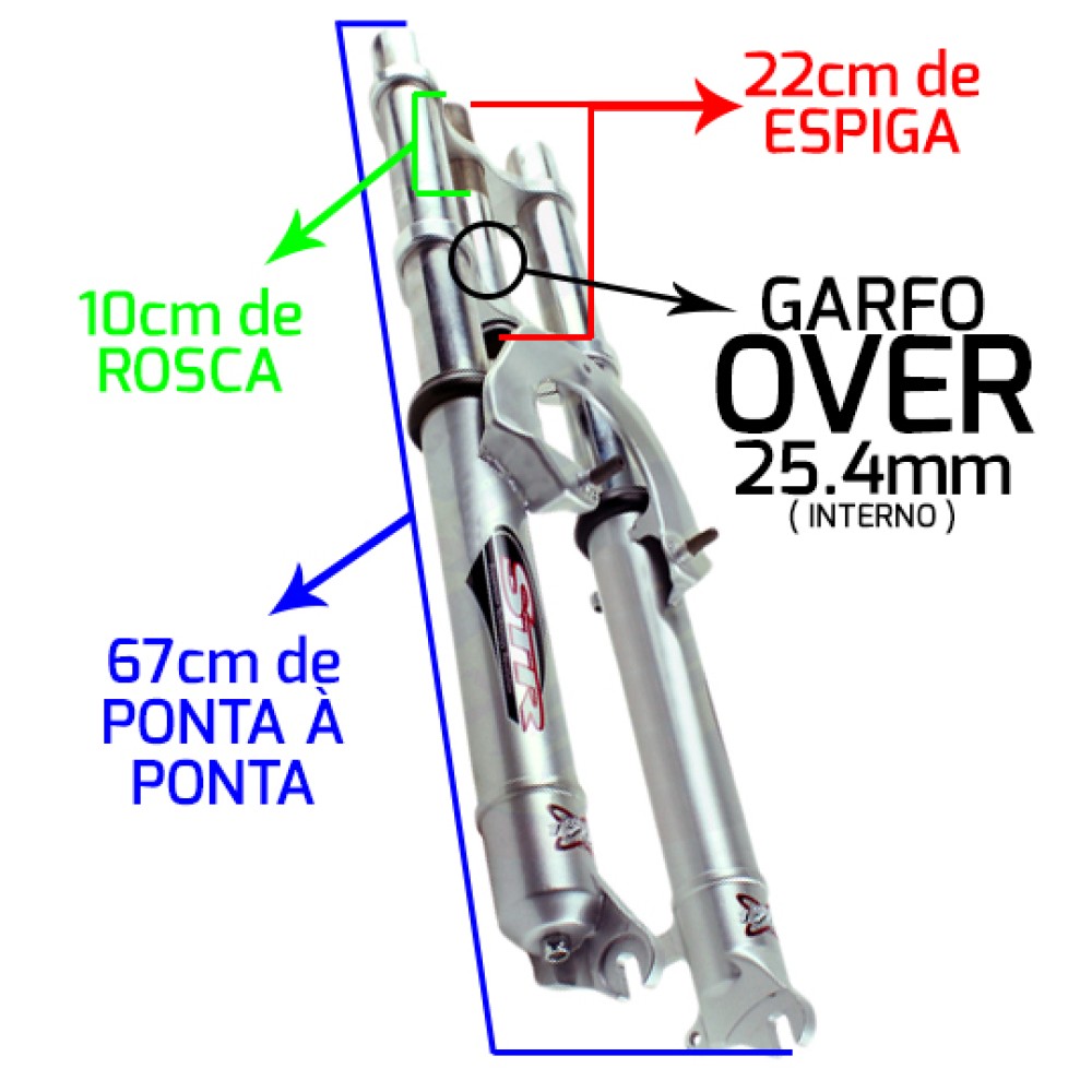 Garfo 26 Mtb Suspensao DH STR 1795 Aco Big Gordo 25mm Prata Garfo 26 Mtb Suspensao DH STR 1795 Aco Big Gordo 25mm Prata