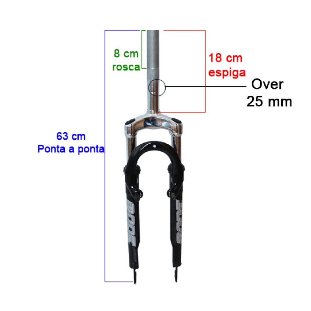 Garfo 26 Mtb Suspensão Aço Over MD-711G Disco Rosca Preto Garfo 26 Mtb Suspensão Aço Over MD-711G Disco Rosca Preto