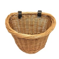 Cesta Cestinha Bicicleta Vime C/ Alça Em Couro Retrô Vintage