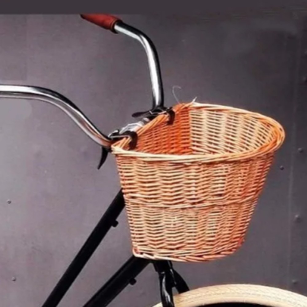 Cesta Cestinha Bicicleta Vime C/ Alça Em Couro Retrô Vintage Cesta Cestinha Bicicleta Vime C/ Alça Em Couro Retrô Vintage