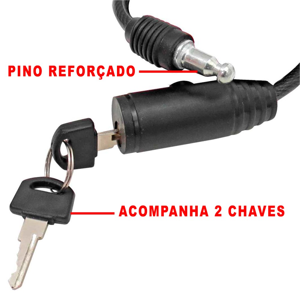 Cadeado Cabo Aco 1,00mx 6mm Chave Preto Cadeado Cabo Aco 1,00mx 6mm Chave Preto