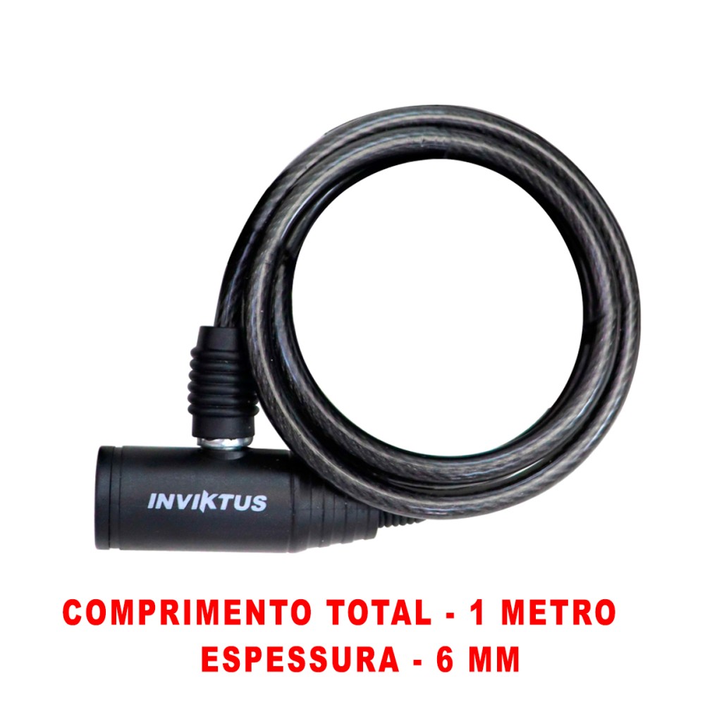 Cadeado Cabo Aco 1,00mx 6mm Chave Preto Cadeado Cabo Aco 1,00mx 6mm Chave Preto
