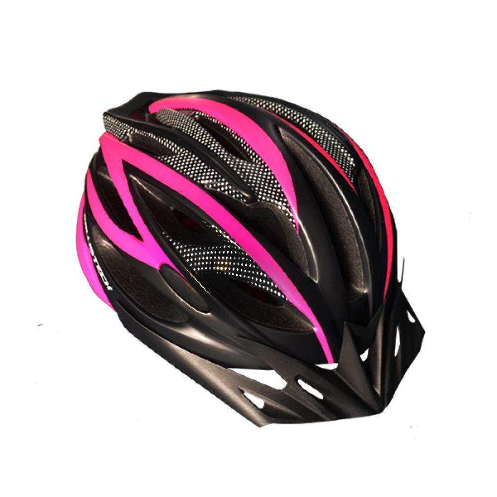 Capacete Ciclismo Ballistech C/ Led Preto Fosco C/ Rosa