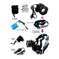 Farol Lanterna Bike LED T6 Regulagem Foco Recarregavel Preto