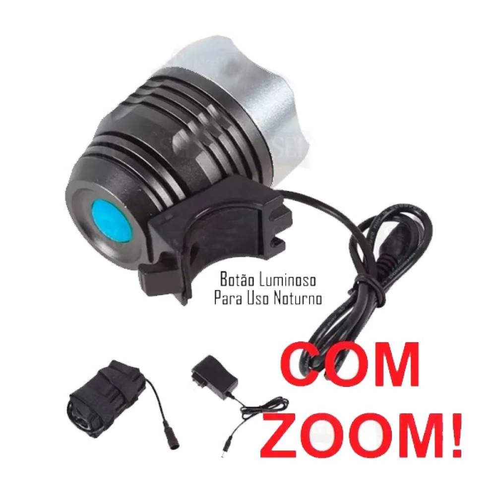 Farol Lanterna Bike LED T6 Regulagem Foco Recarregavel Preto Farol Lanterna Bike LED T6 Regulagem Foco Recarregavel Preto