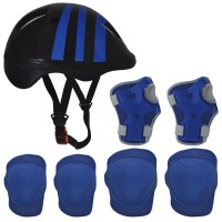 Kit Capacete Cotoveleira Joelheira Infantil Bike Skate Azul