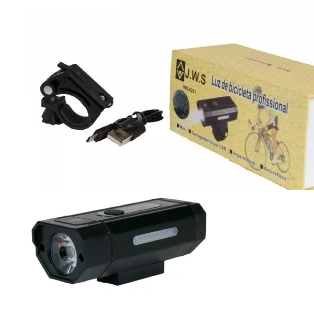 Farol Lanterna Bike 800 Lumens Multifuncional USB Preto Farol Lanterna Bike 800 Lumens Multifuncional USB Preto