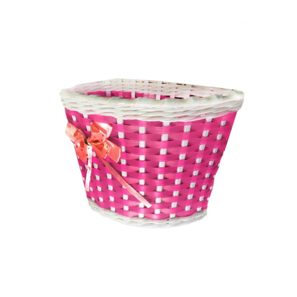 Cesta Bicicleta 16 Infantil Plastica Lacinho Rosa c/ Branco