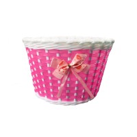 Cesta Bicicleta 16 Infantil Plastica Lacinho Rosa c/ Branco
