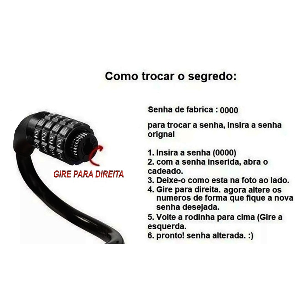 Cadeado Cabo Aço 1,2mx12mm Concept C/ Trava Segredo Preto Cadeado Cabo Aço 1,2mx12mm Concept C/ Trava Segredo Preto