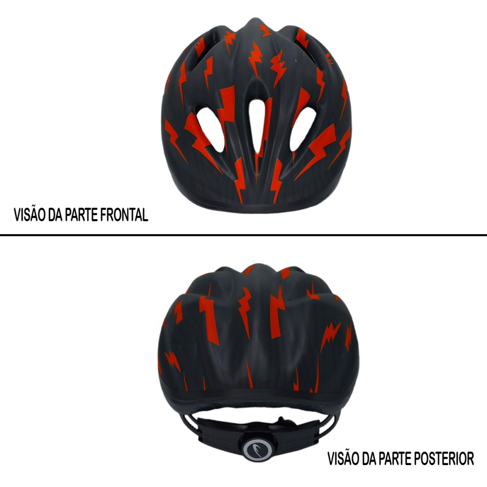 Capacete Ciclismo Infantil Kids Raio Preto Com Laranja Capacete Ciclismo Infantil Kids Raio Preto Com Laranja
