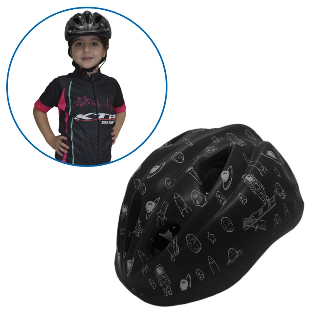 Capacete Ciclismo Infantil Kids Astronauta Preto Com Branco Capacete Ciclismo Infantil Kids Astronauta Preto Com Branco