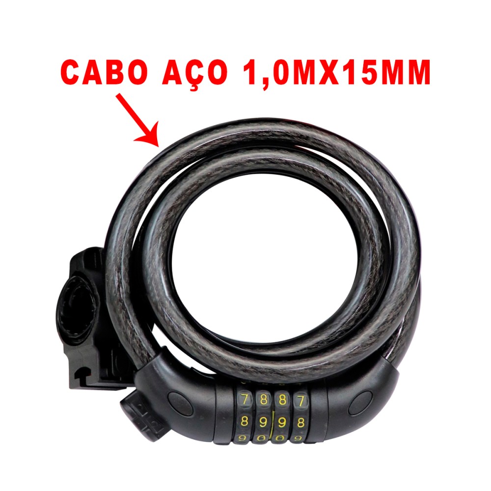 Cadeado Cabo Aço 1,0mx15mm Grosso Segredo Preto Cadeado Cabo Aço 1,0mx15mm Grosso Segredo Preto
