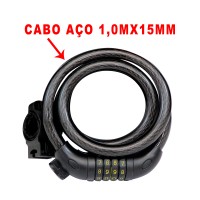 Cadeado Cabo Aço 1,0mx15mm Grosso Segredo Preto