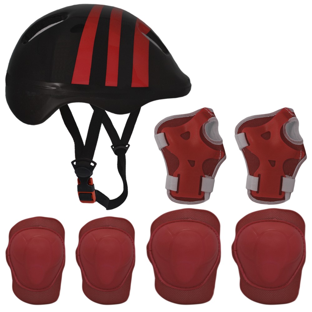 Kit Proteção Infantil Capacete+Joelheira+Cotoveleira -Vermel