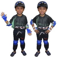 Kit Capacete Cotoveleira Joelheira Infantil Bike Listra Azul