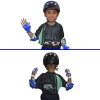 Kit Capacete Cotoveleira Joelheira Infantil Bike Listra Azul