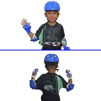 Kit Capacete Cotoveleira Joelheira Infantil Bike Azul Coelho