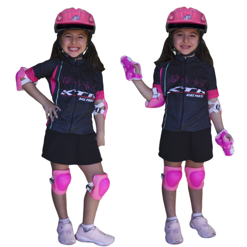 Kit Capacete Cotoveleira Joelheira Infantil Bike Rosa Coelho Kit Capacete Cotoveleira Joelheira Infantil Bike Rosa Coelho