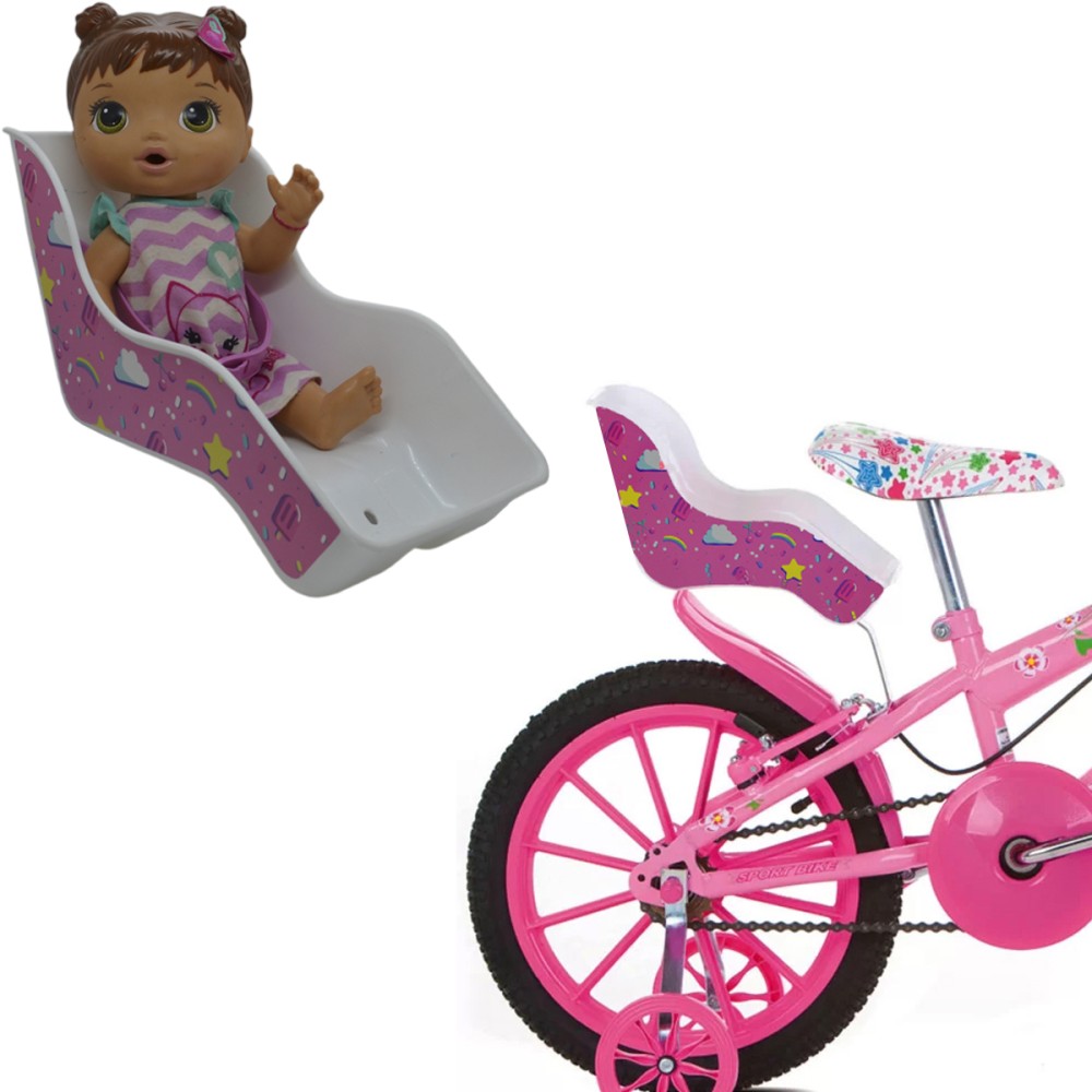 Cadeirinha Boneca Alive Bicicleta Traseira Baby Rosa Sorvete