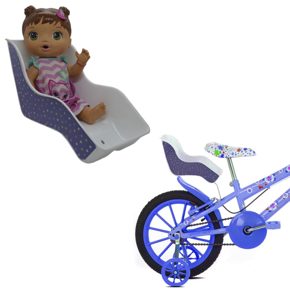 Cadeirinha Boneca Alive Bicicleta Traseira Baby Roxo Estrela