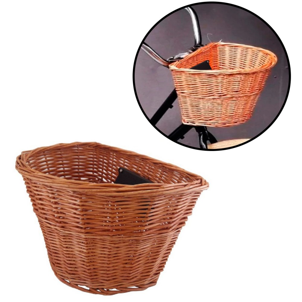Cesta Cestinha Bicicleta Vime C/ Suporte Retrô Vintage Palha