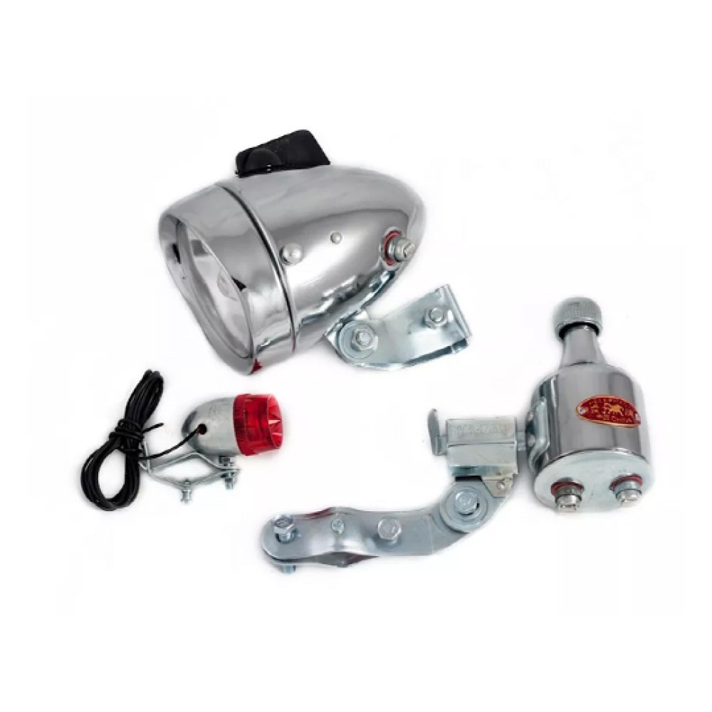 Farol Dínamo Lanterna Bike Retrô Redondo 12v x 6w Cromado